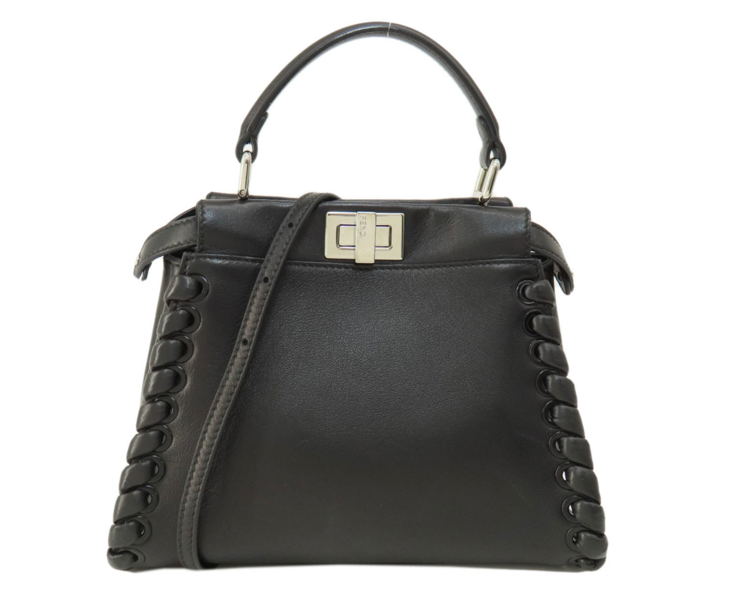 Pre owned Mini Whipstitched Peekaboo Fendi Black Leather handbag with a strap