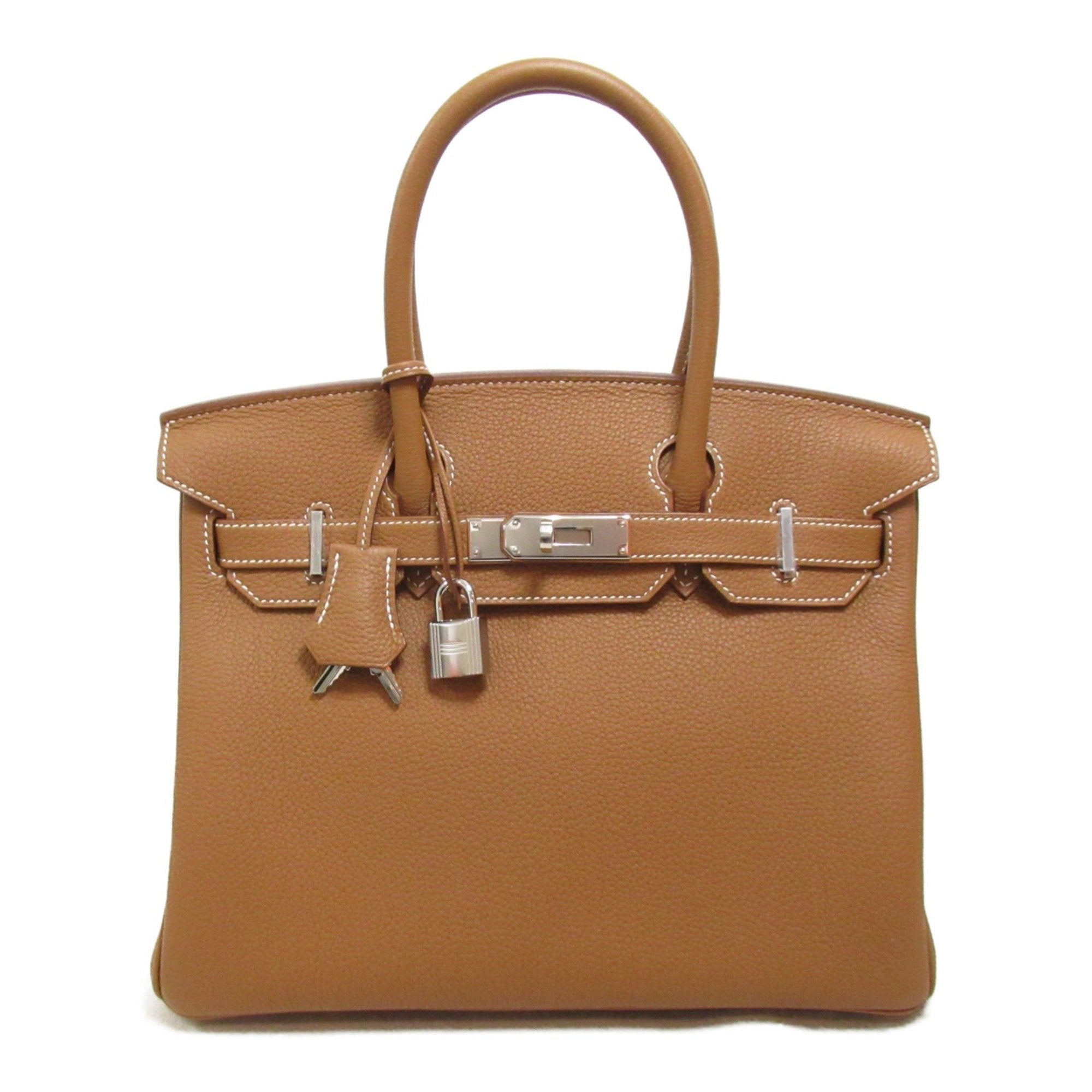 Pre-owned Hermes Birkin 30 handbag expertly crafted from Fauve Barenia Faubourg Togo leather and palladium hardware