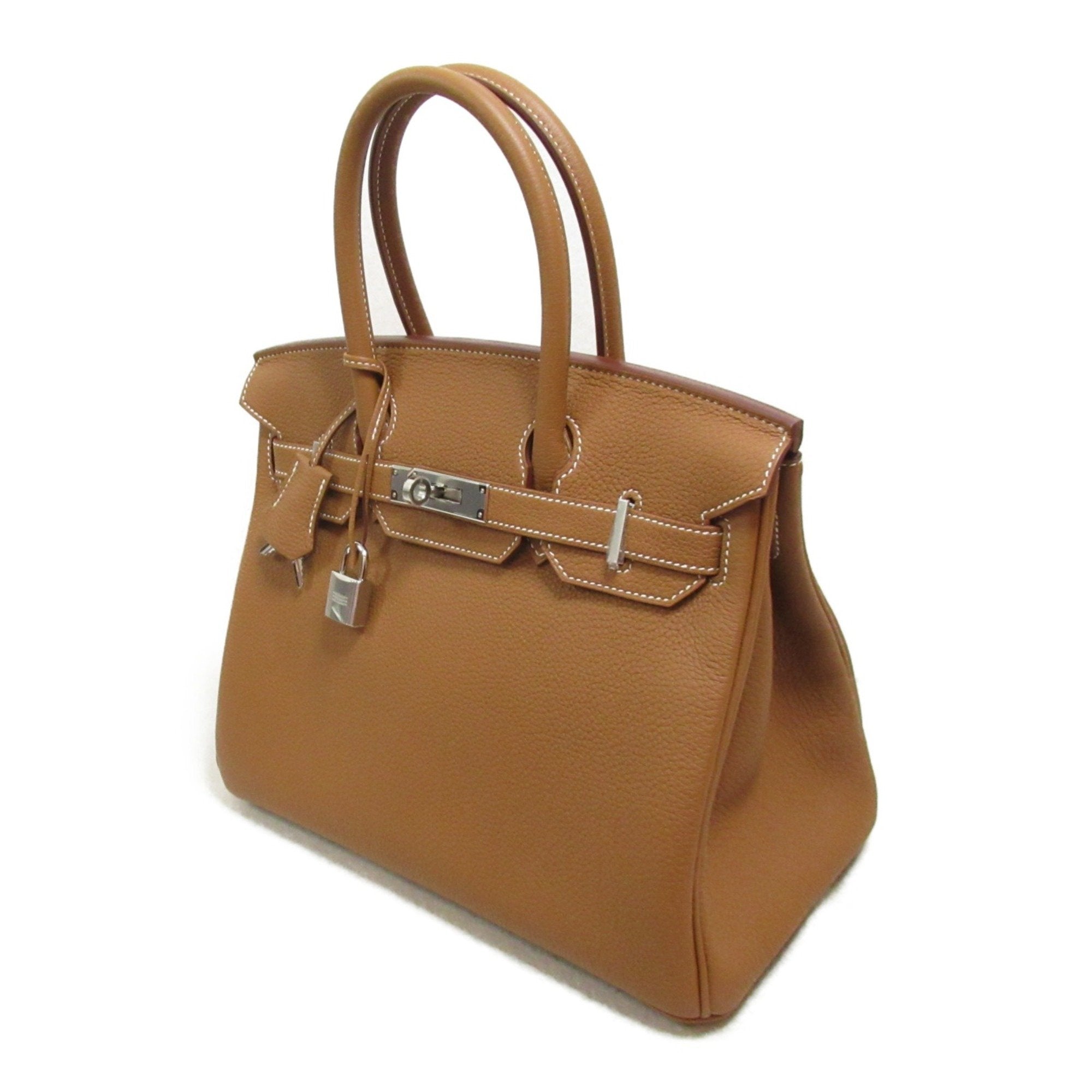 Pre-owned Hermes Birkin 30 handbag expertly crafted from Fauve Barenia Faubourg Togo leather and palladium hardware