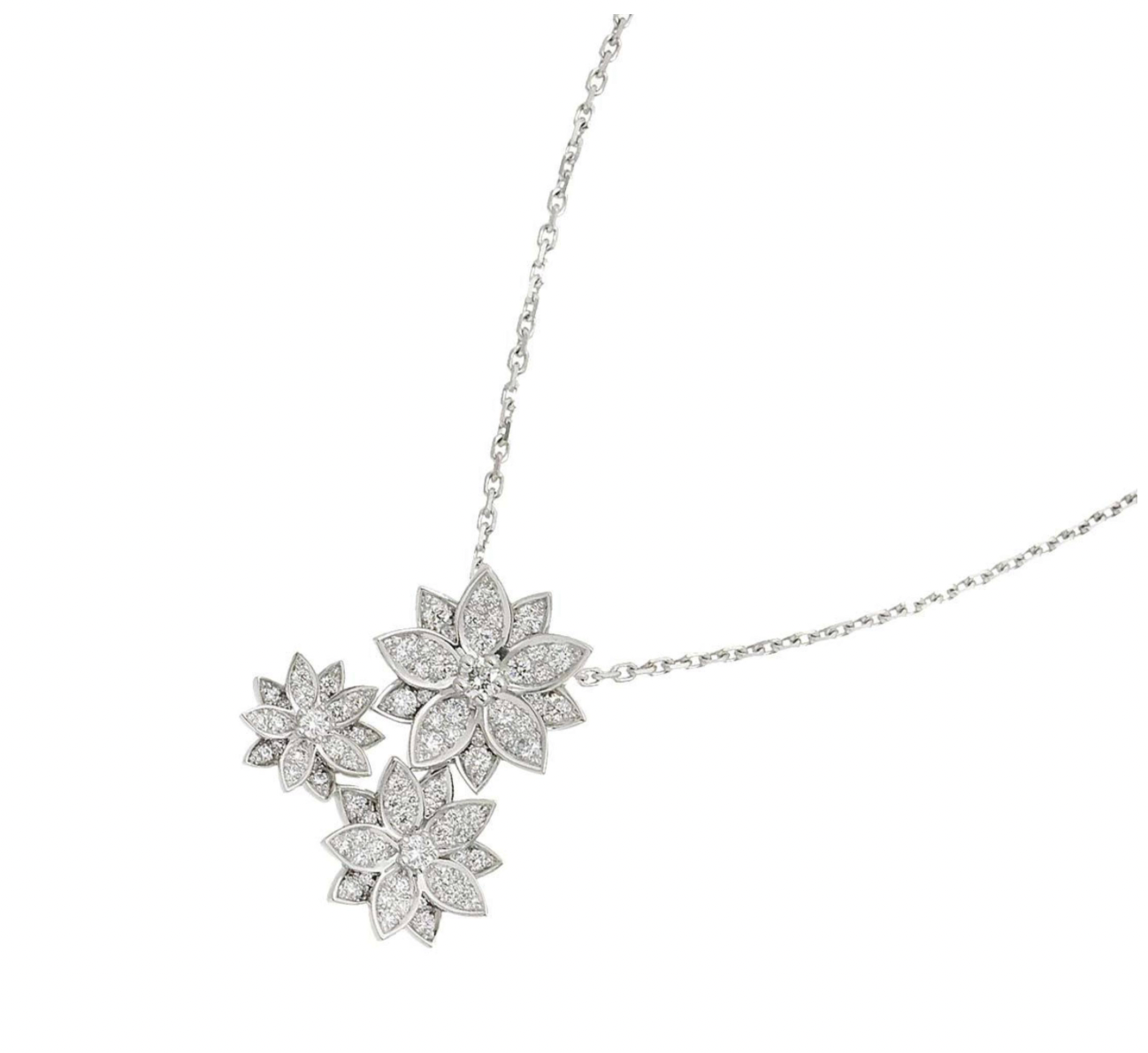 Pre-owned Lotus pendant from Van Cleef & Arpels with 3 flowers connected to the necklace chain