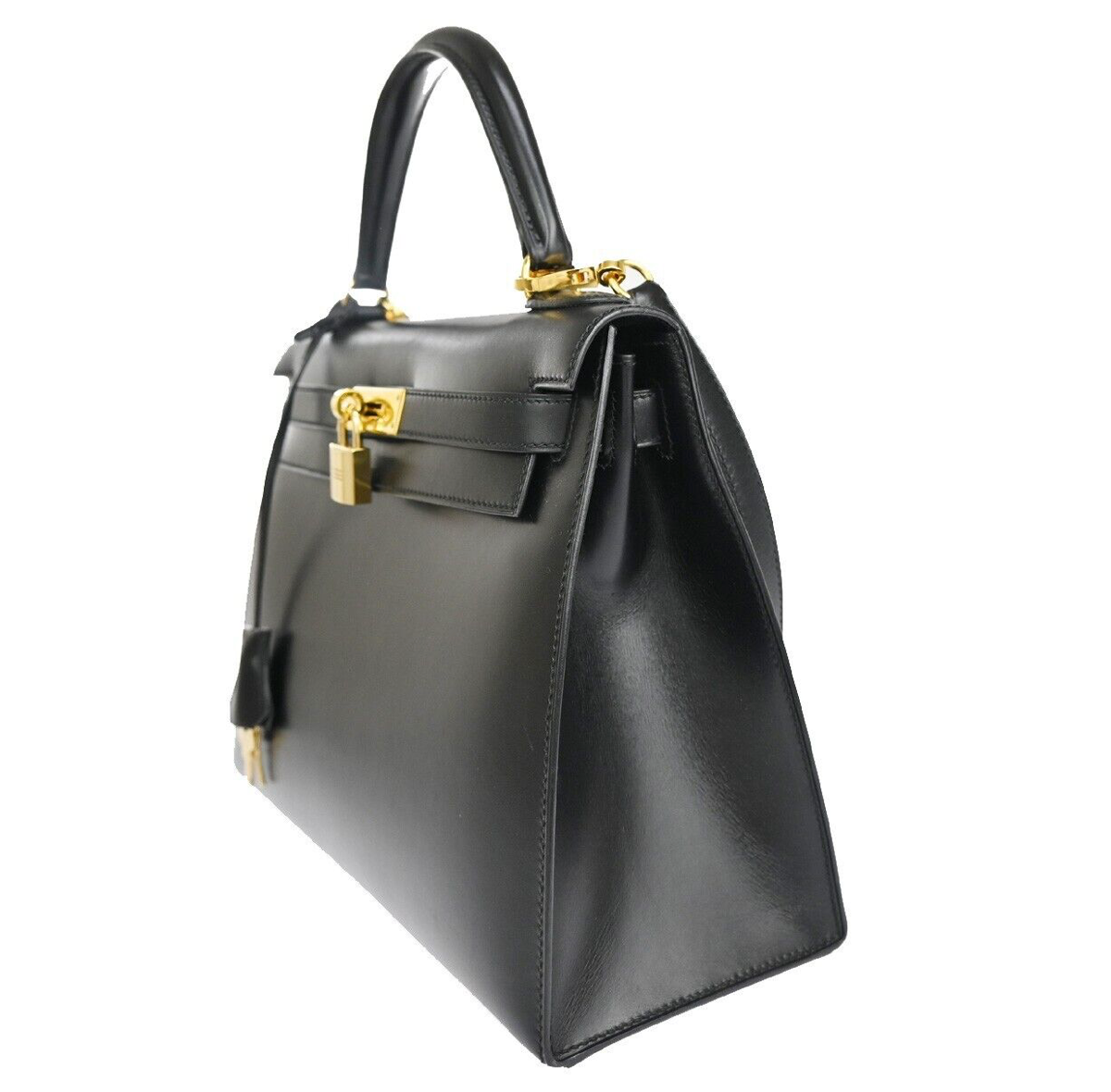 Black Hermes Kelly 28 handbag with a strap