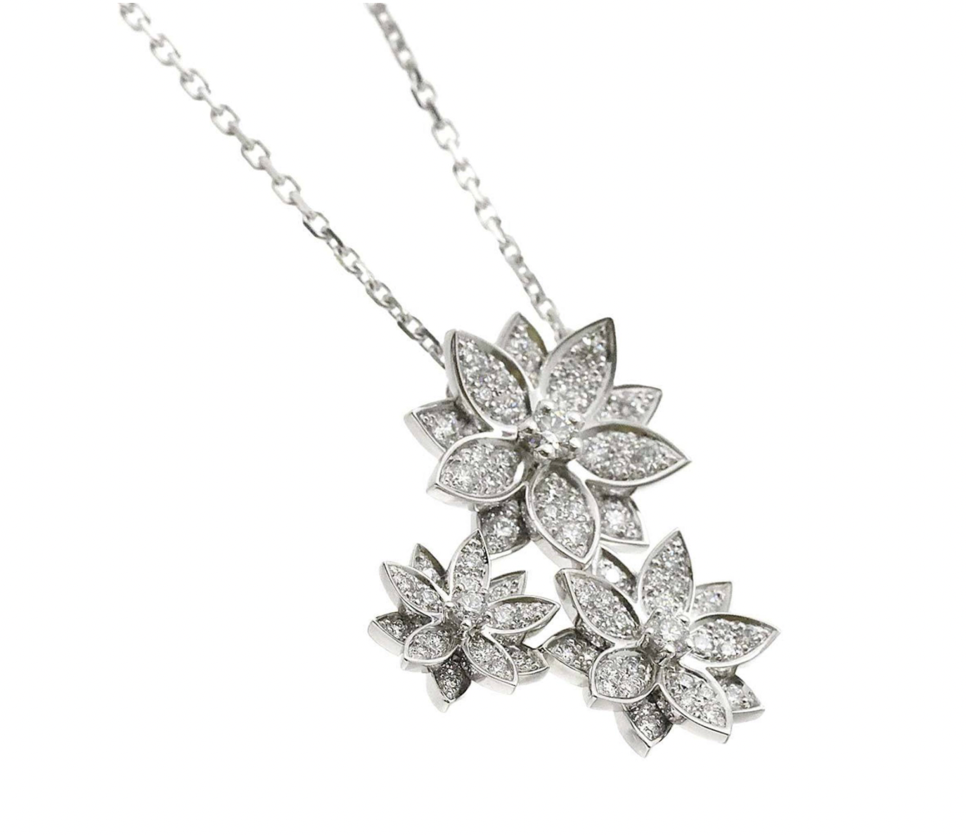 Pre-owned Lotus pendant from Van Cleef & Arpels with 3 flowers connected to the necklace chain