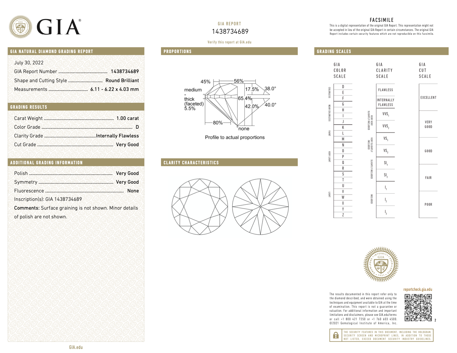 GIA 認證 IF 淨度天然 1.00 克拉圓形明亮式切割 D 色裸鑽