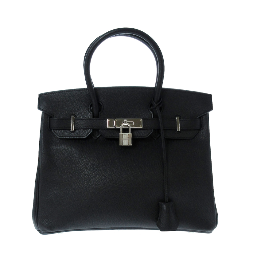 Hermés Birkin 30cm Black leather handbag with dust bag, Cadena (with key), and Clochette