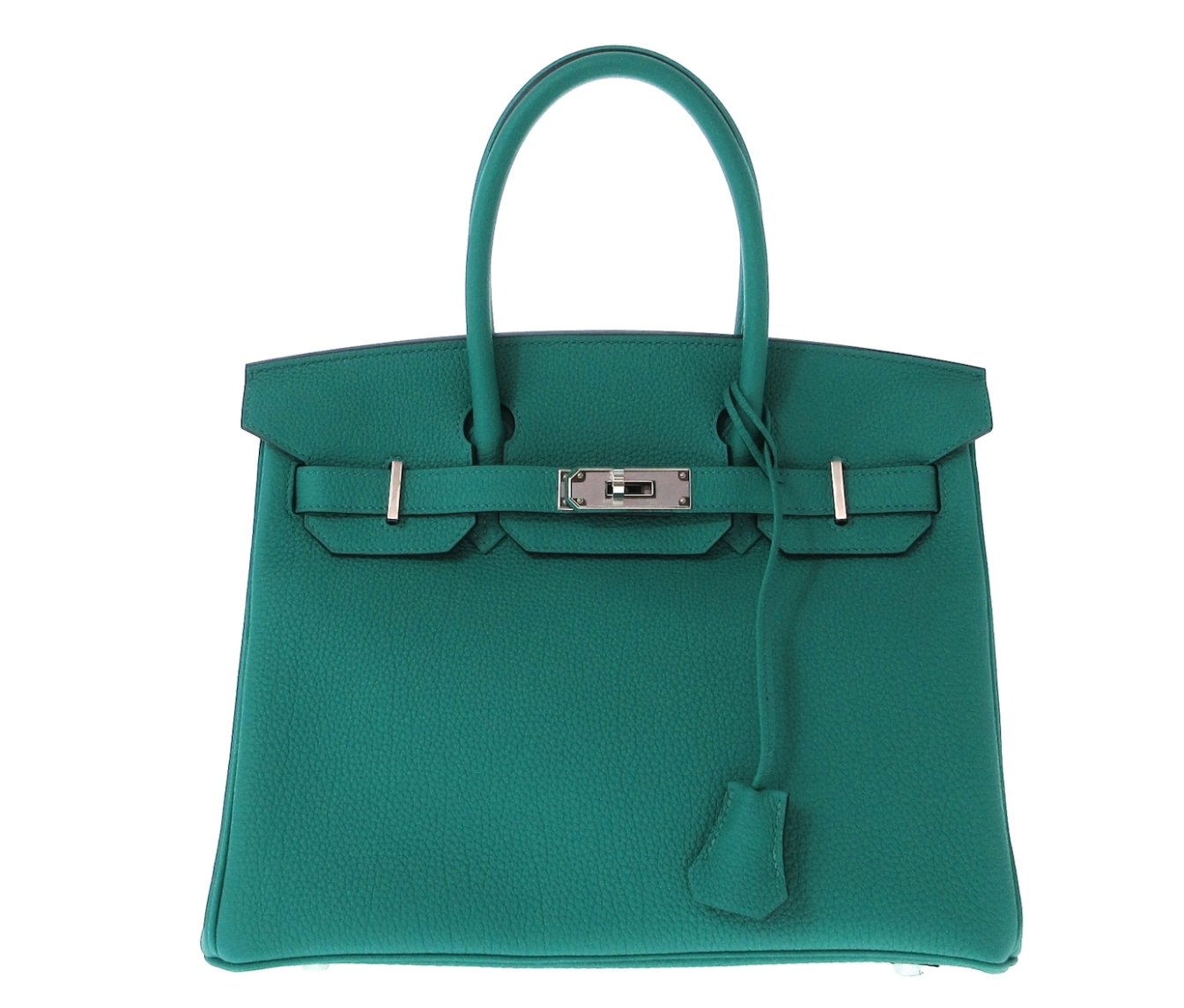 Green (Verre Veronne) Hermes Birkin 30 Togo leather handbag with a silver hardware