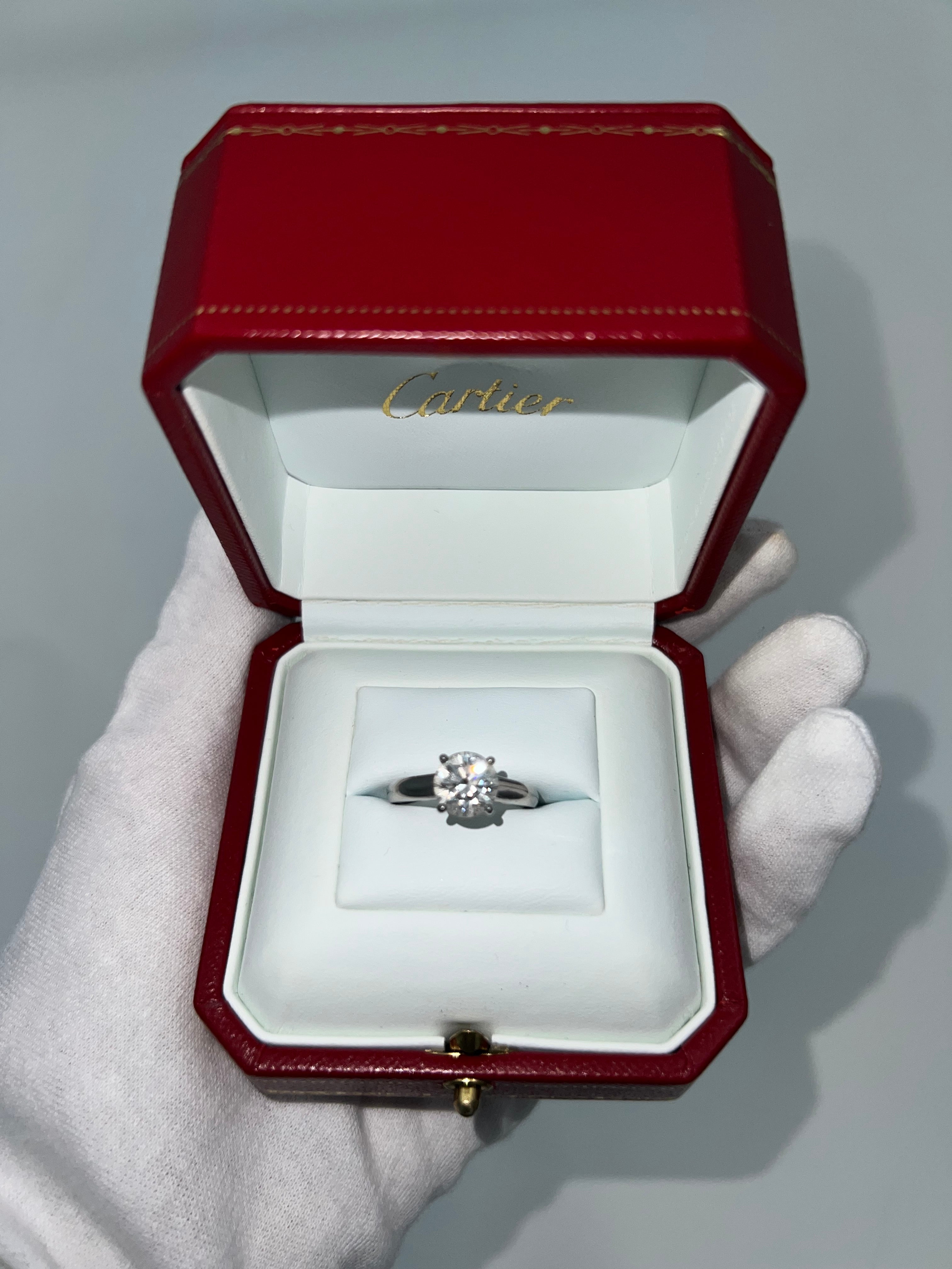 Pre-owned Cartier 1895 Platinum solitaire 2.18ct diamond engagement ring of VS1 clarity