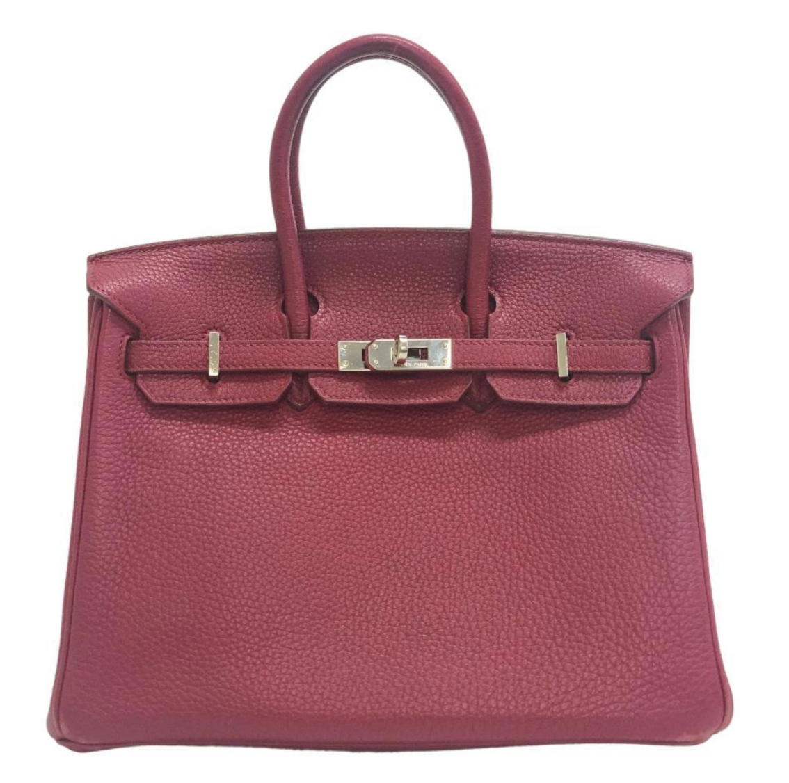 Pre-owned Hermes Birkin 25 in burgundy colour Togo leather with palladium hardware