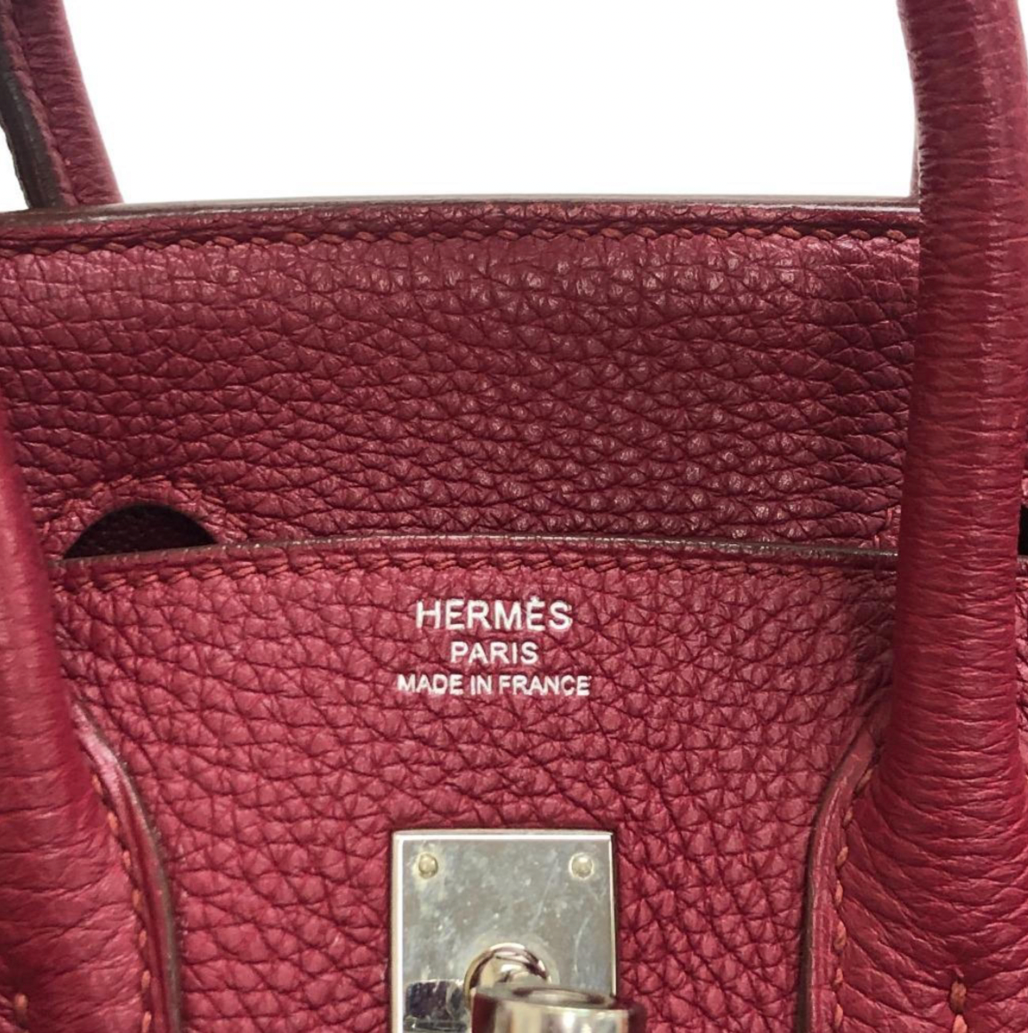 Pre-owned Hermes Birkin 25 in burgundy colour Togo leather with palladium hardware