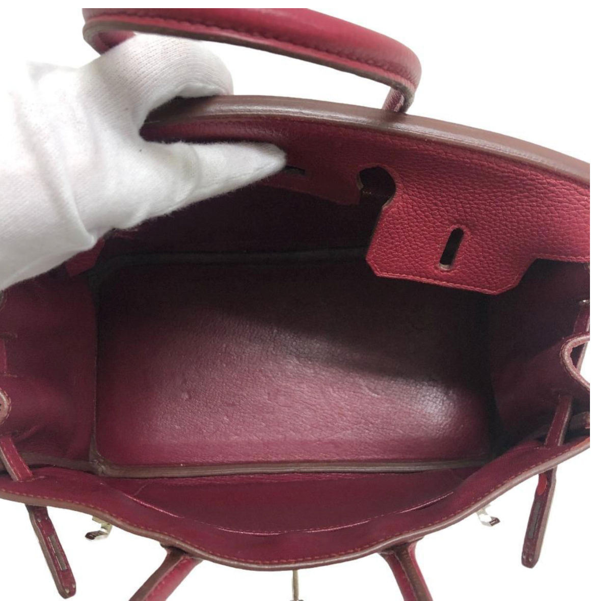 Pre-owned Hermes Birkin 25 in burgundy colour Togo leather with palladium hardware