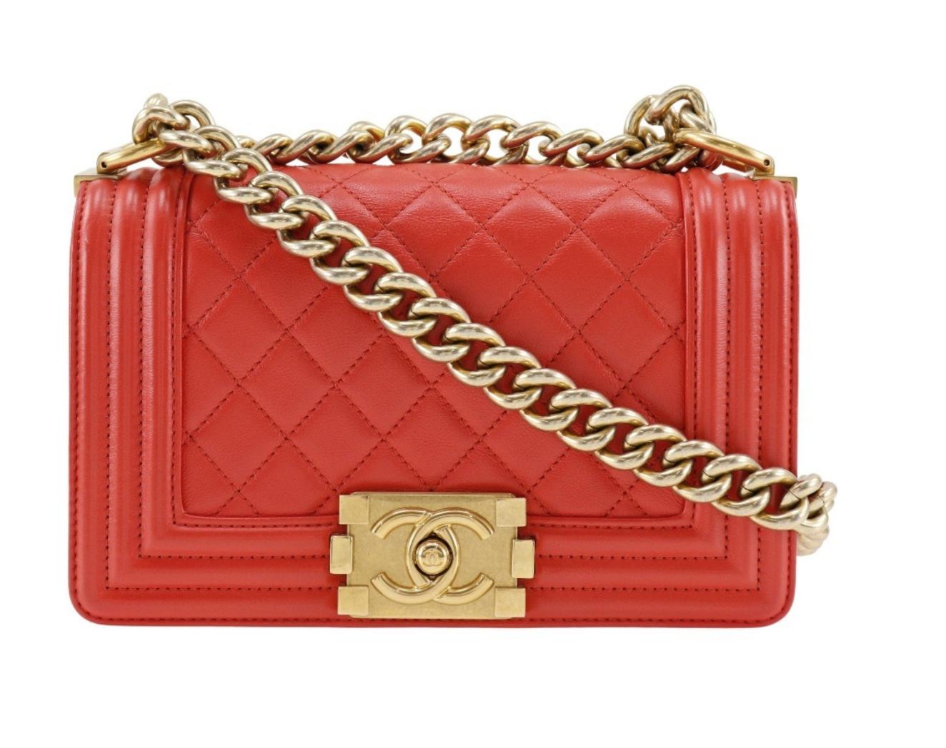 Bolso de hombro de Chanel Boy de cuero rojo de cuero rojo 2017 con hardware de color dorado