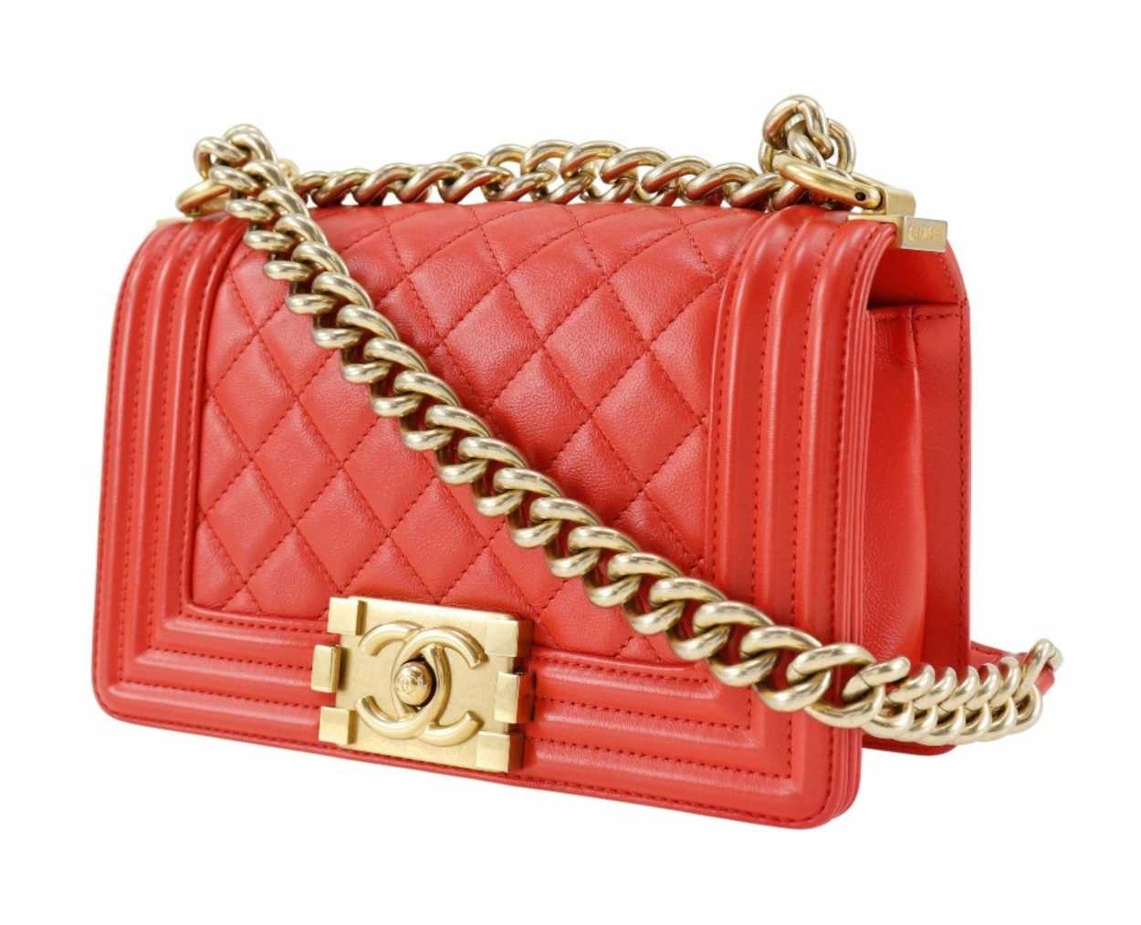 Pre-owned 2017 Red leather Chanel Boy shoulder handbag with gold colour hardware