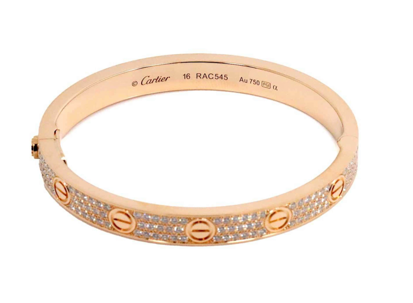 Pre-owned 18k rose gold Cartier LOVE Bracelet adorned with 204 diamonds of 1.99ctw