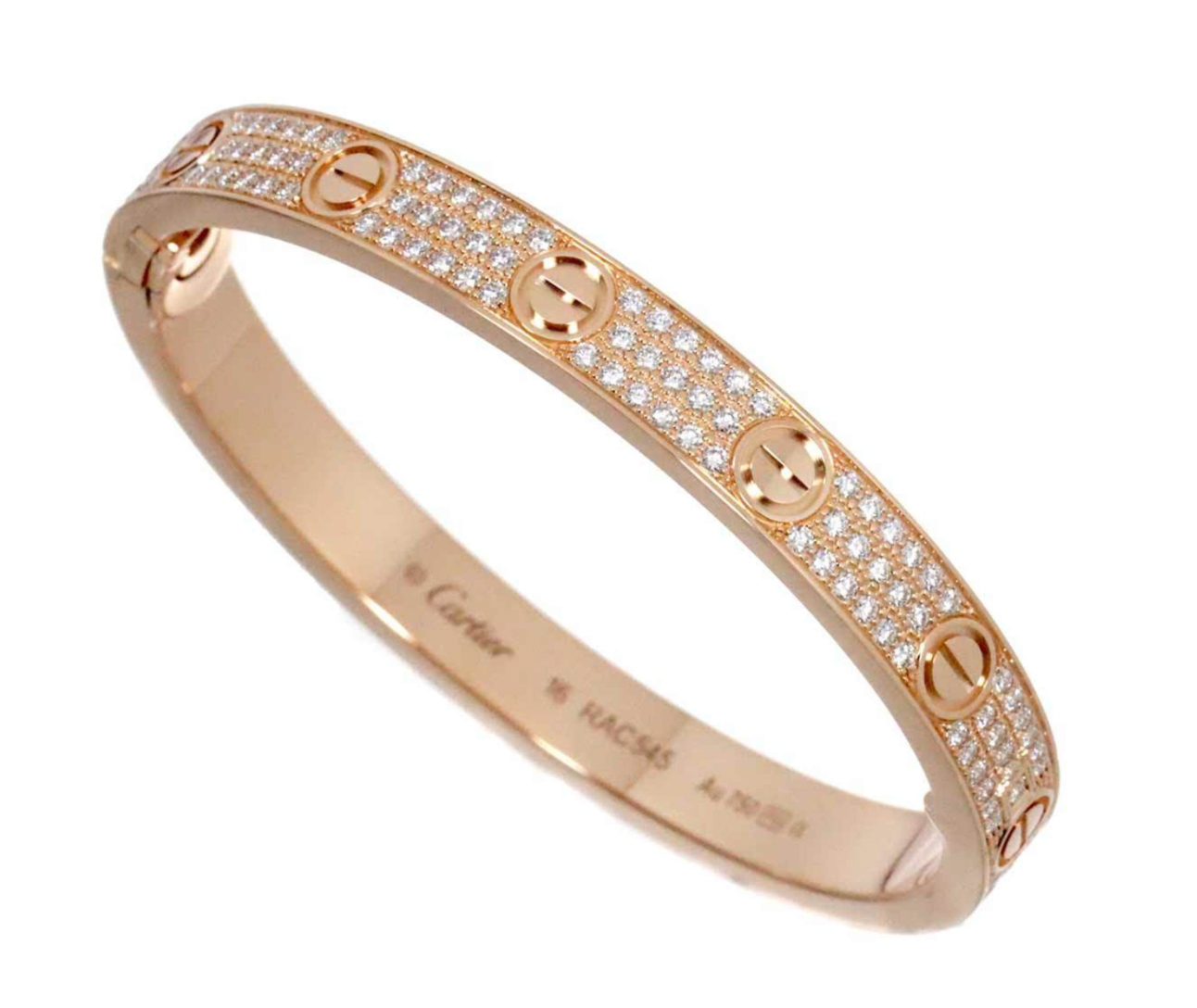 Pre-owned 18k rose gold Cartier LOVE Bracelet adorned with 204 diamonds of 1.99ctw