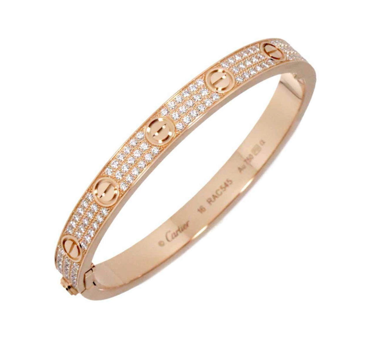 Pre-owned 18k rose gold Cartier LOVE Bracelet adorned with 204 diamonds of 1.99ctw