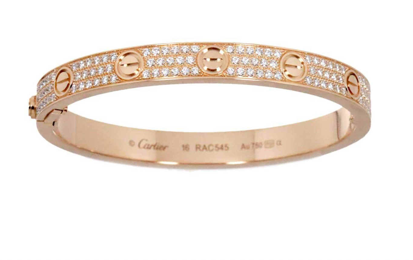 Pre-owned 18k rose gold Cartier LOVE Bracelet adorned with 204 diamonds of 1.99ctw