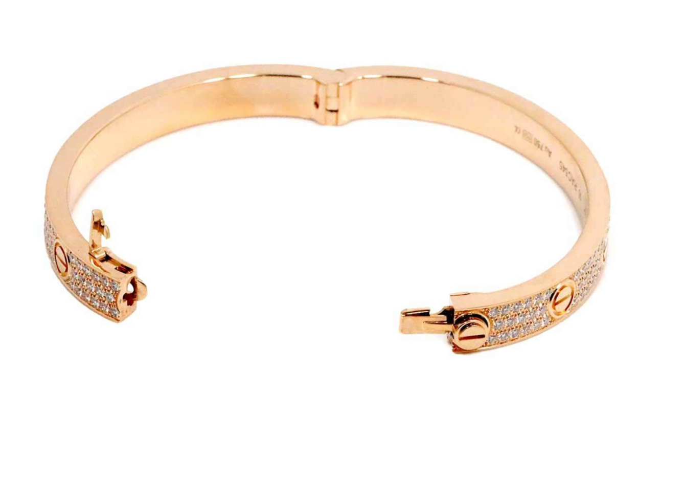 Pre-owned 18k rose gold Cartier LOVE Bracelet adorned with 204 diamonds of 1.99ctw