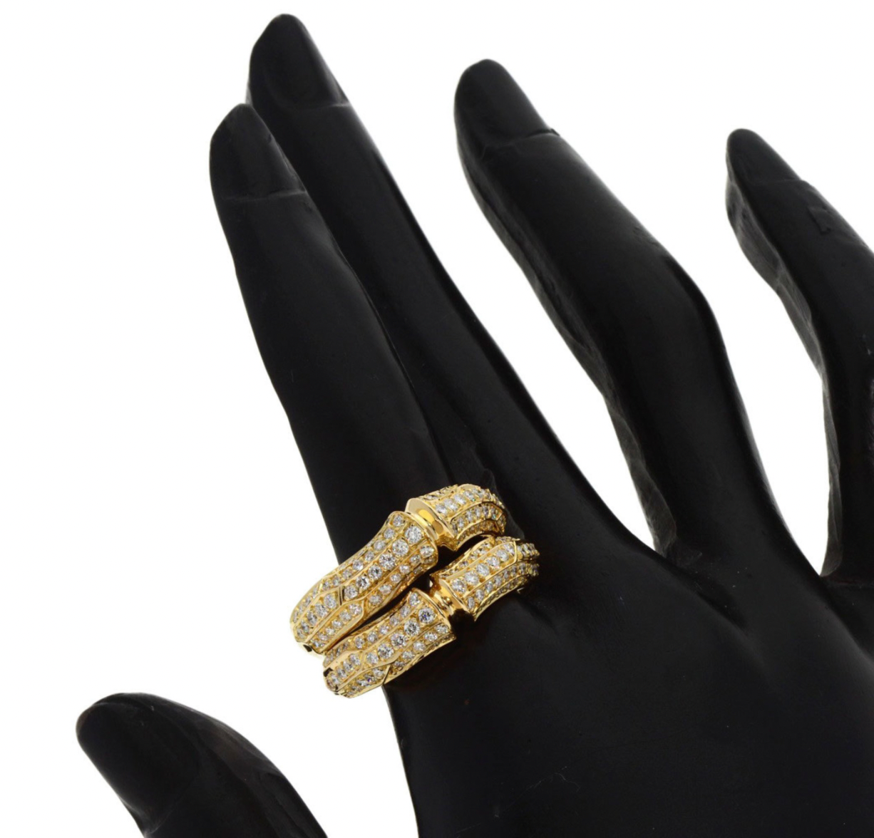Pre-owned 18k yellow gold ring from Cartier Bamboo collection set with 1.65ctw of diamonds