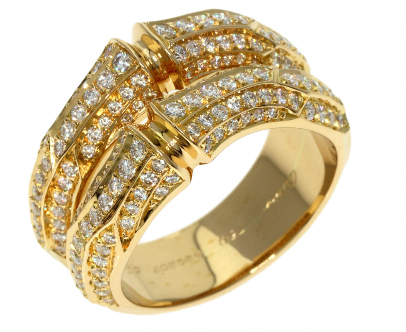 Pre-owned 18k yellow gold ring from Cartier Bamboo collection set with 1.65ctw of diamonds