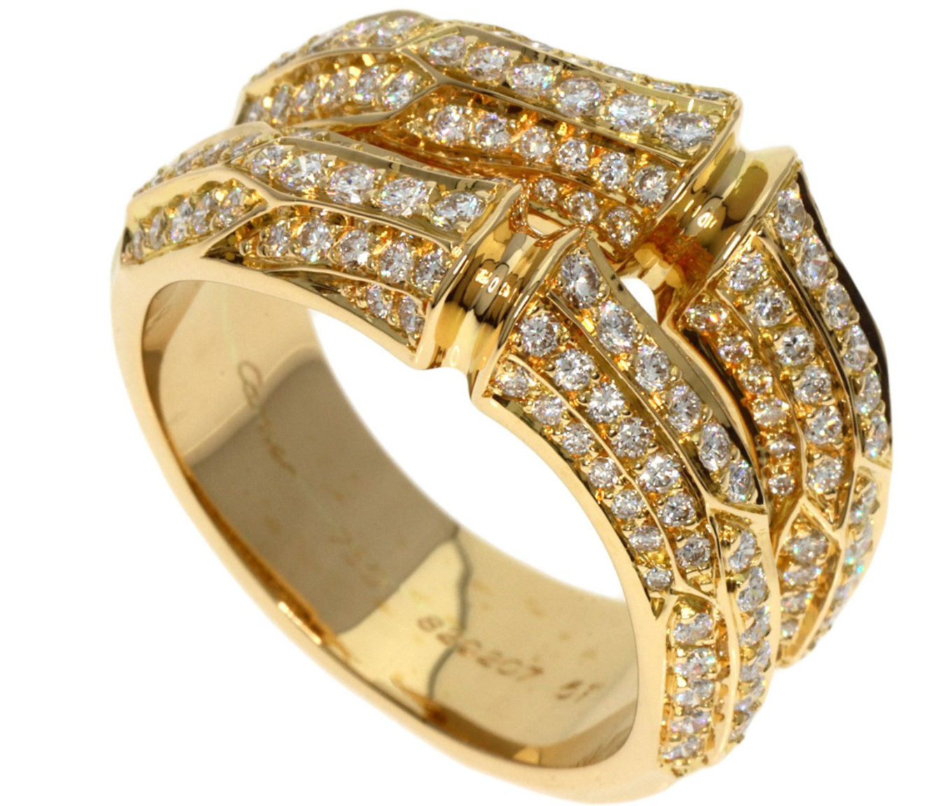 Pre-owned 18k yellow gold ring from Cartier Bamboo collection set with 1.65ctw of diamonds