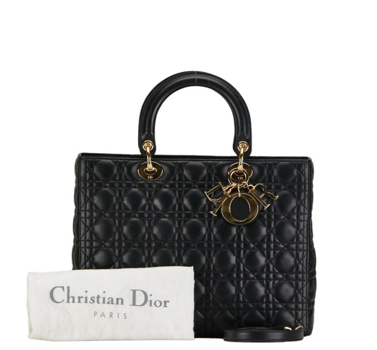 Pre-owned Lady Dior Black Cannage quilted lambskin leather large size handbag
