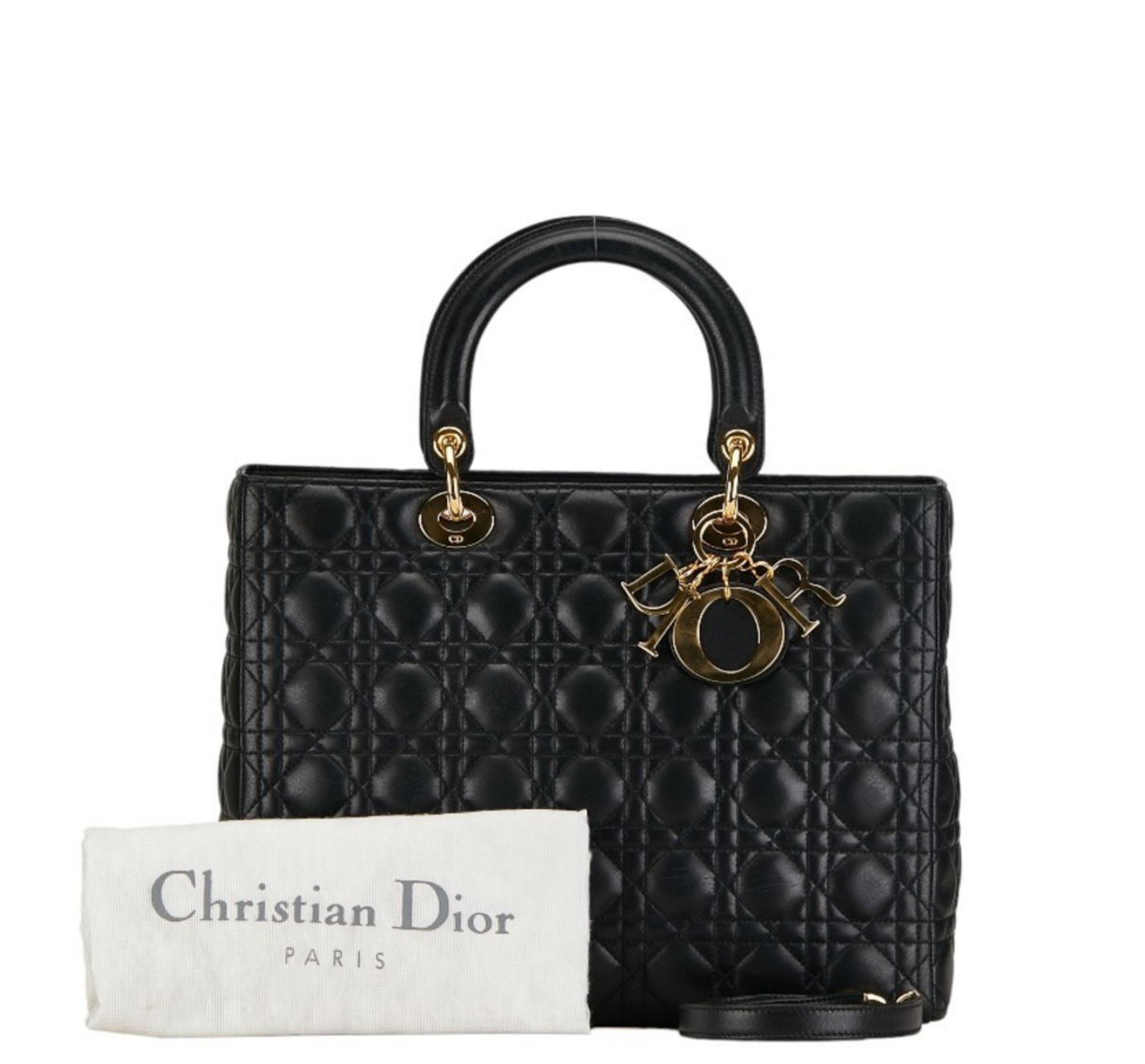 Lady Dior Dior Black Cannage Negro Lambbs de cuero de cuero de piel grande