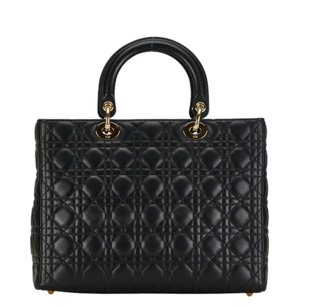 Pre-owned Lady Dior Black Cannage quilted lambskin leather large size handbag