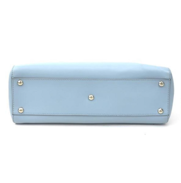 Pre-owned medium Fendi Peekaboo handbag of light blue leather and silver hardware with a long strap