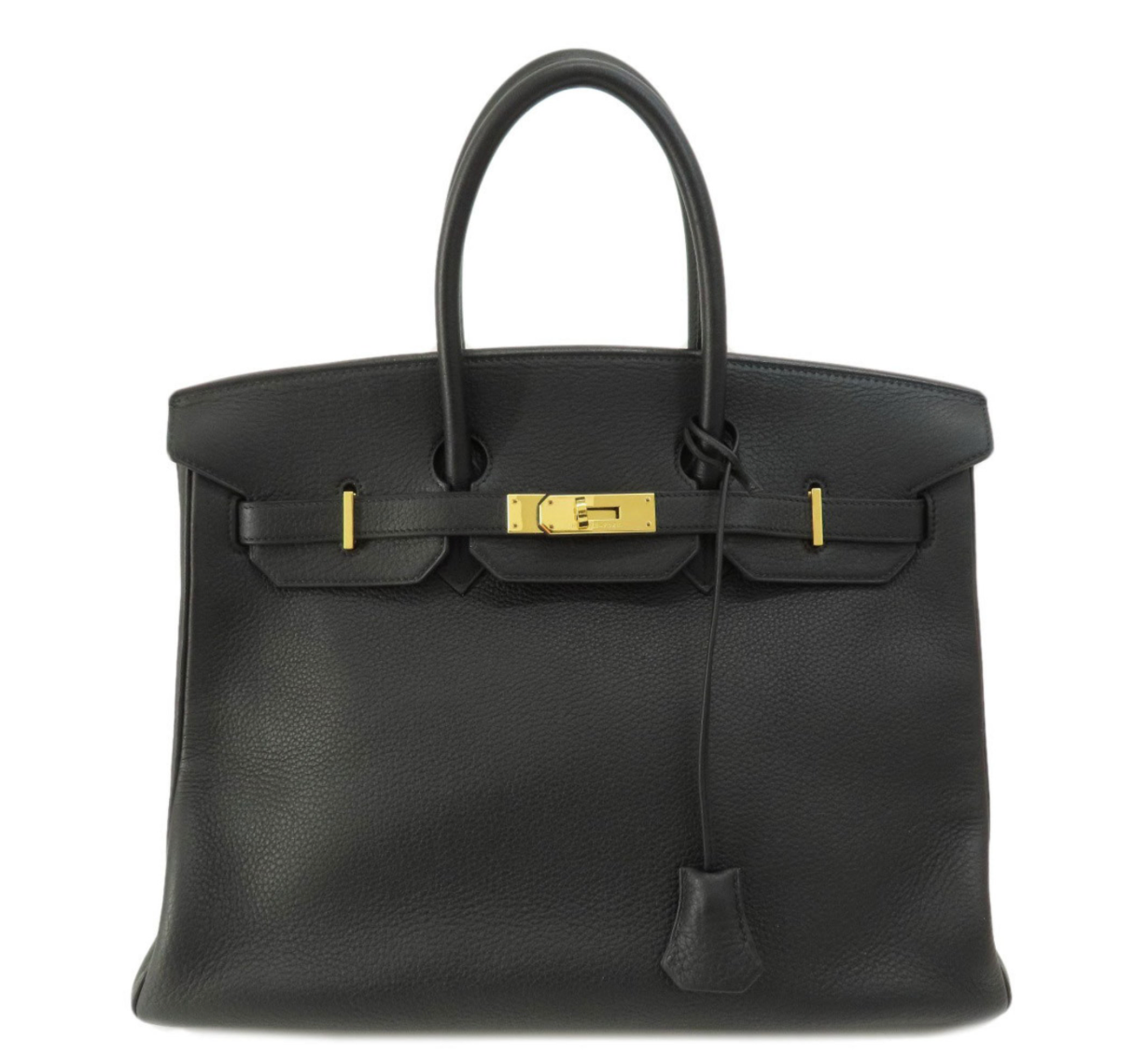 Pre-owned HERMES Birkin 35 handbag in black color and gold plated hardware
