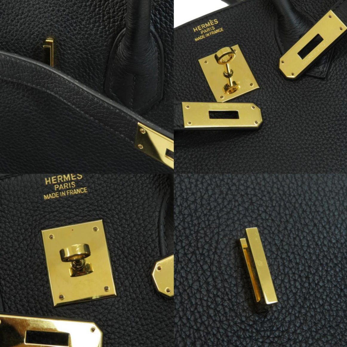 Pre-owned HERMES Birkin 35 handbag in black color and gold plated hardware