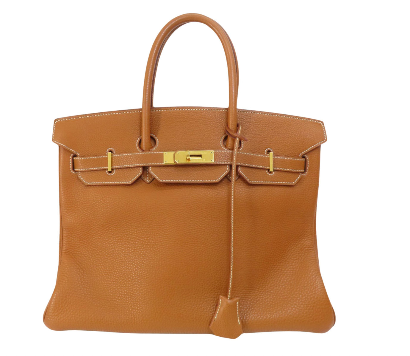 Pre-owned Hermes Birkin 35 handbag is made from Fauve Barenia Faubourg Togo leather with contrasting stitching and palladium hardware