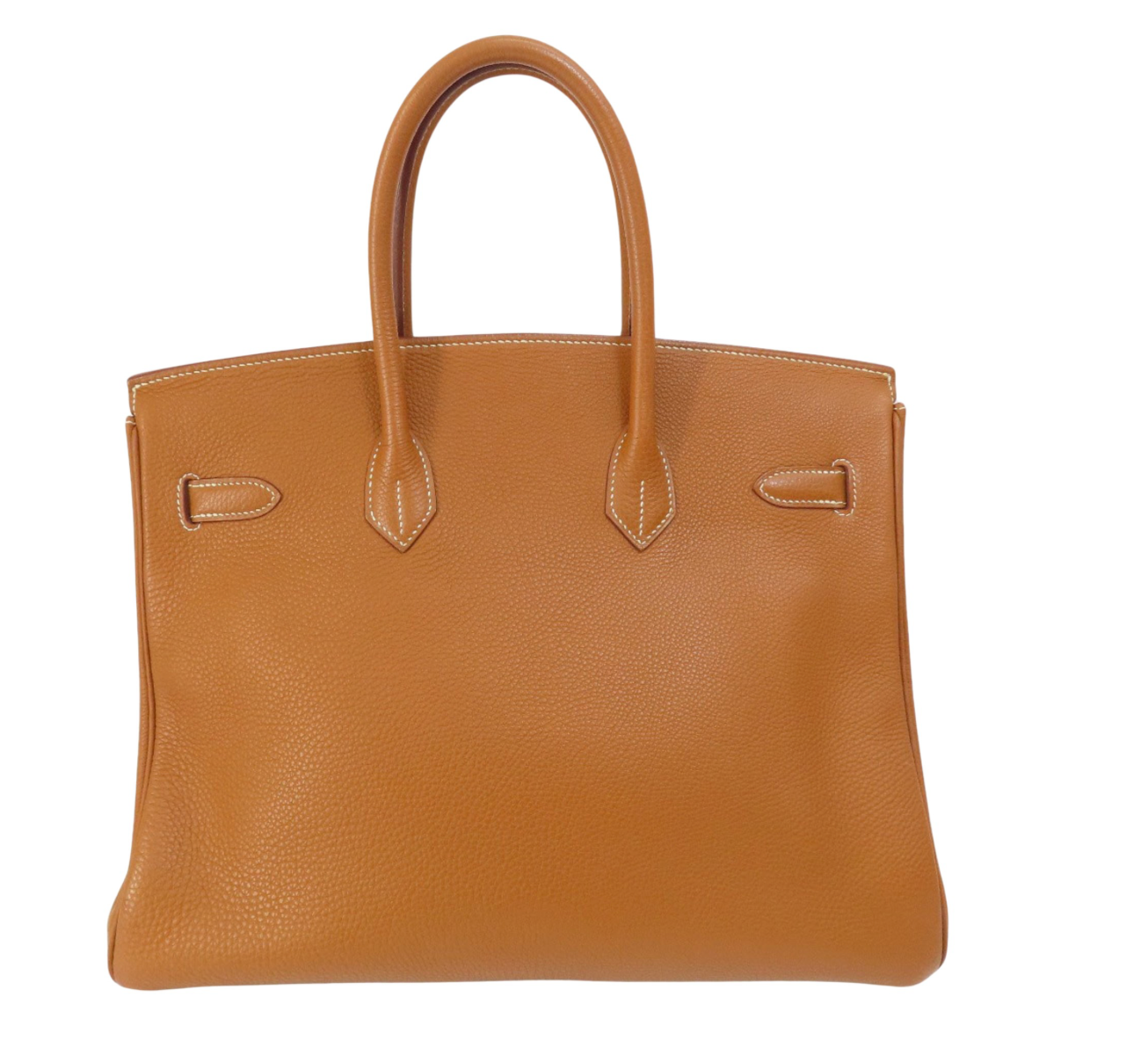 Pre-owned Hermes Birkin 35 handbag is made from Fauve Barenia Faubourg Togo leather with contrasting stitching and palladium hardware