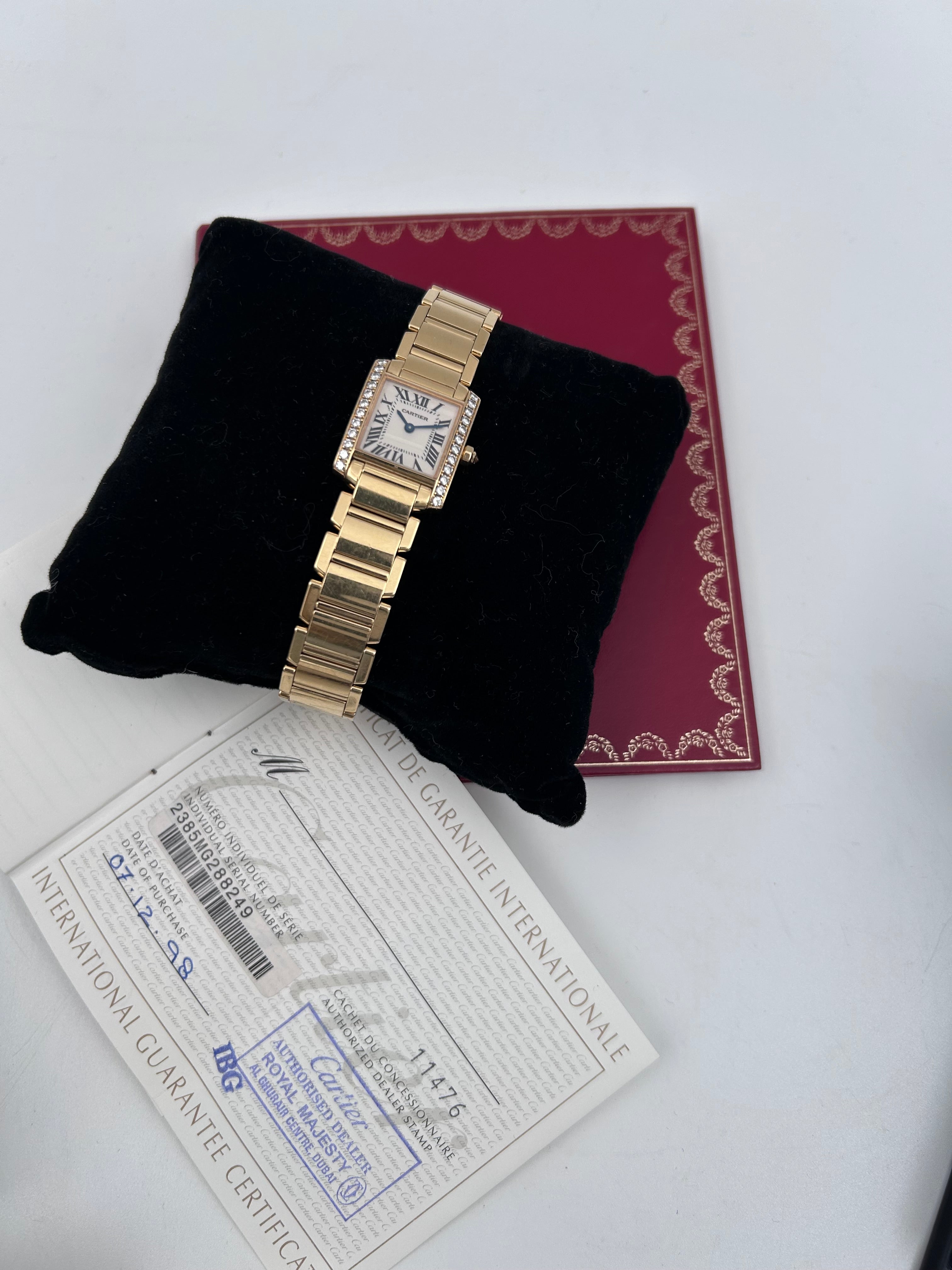 Pre-owned vintage Tank Française watch, small model in 18k yellow gold with diamond bezel