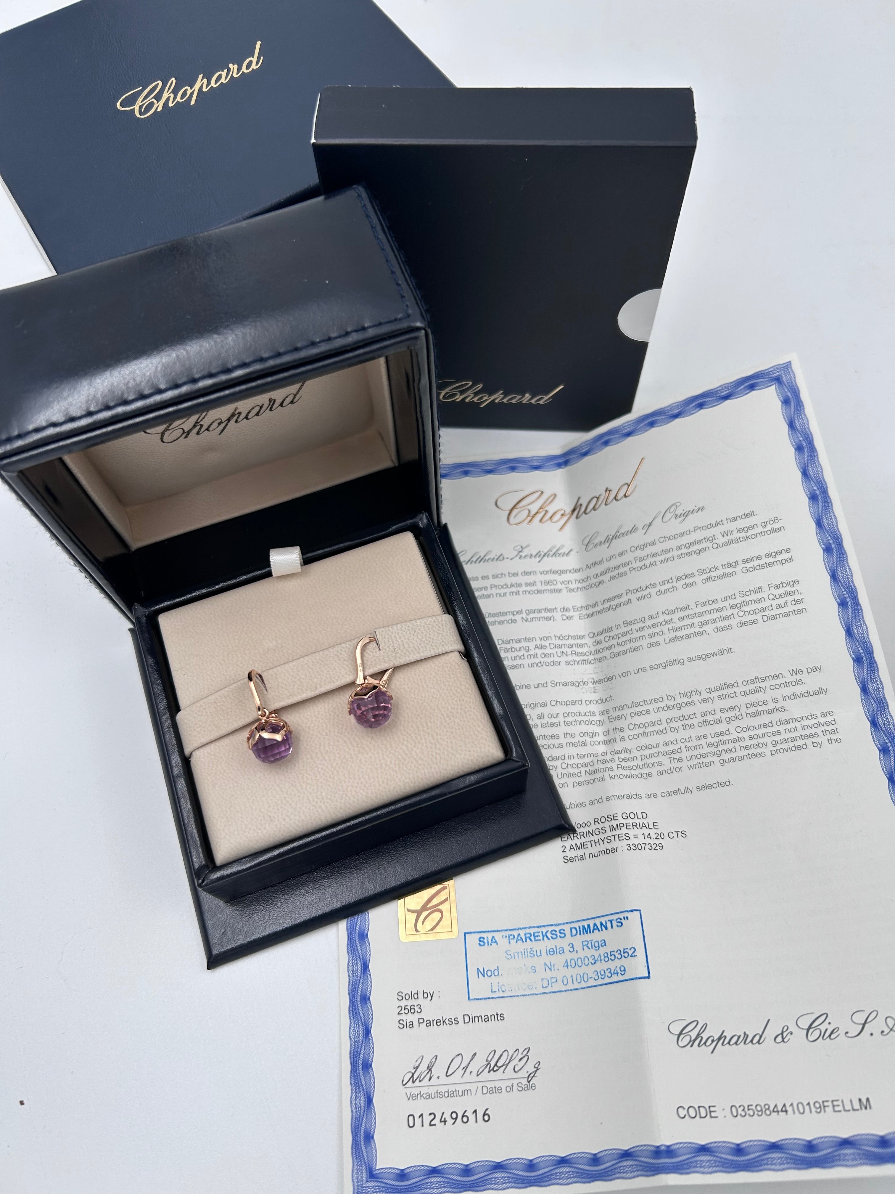 Pre-owned Rose Gold & Amethyst Earrings from Chopard IMPERIALE collection in full set