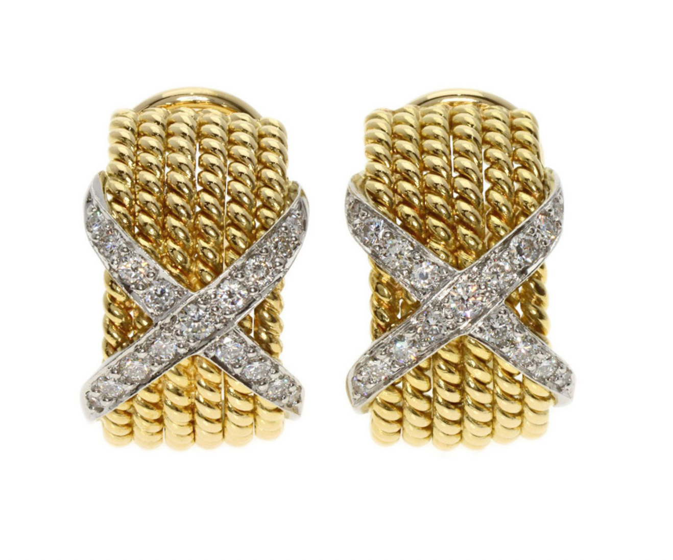 Pre-owned Jean Schlumberger for Tiffany & Co earrings crafted from 18k gold with diamonds