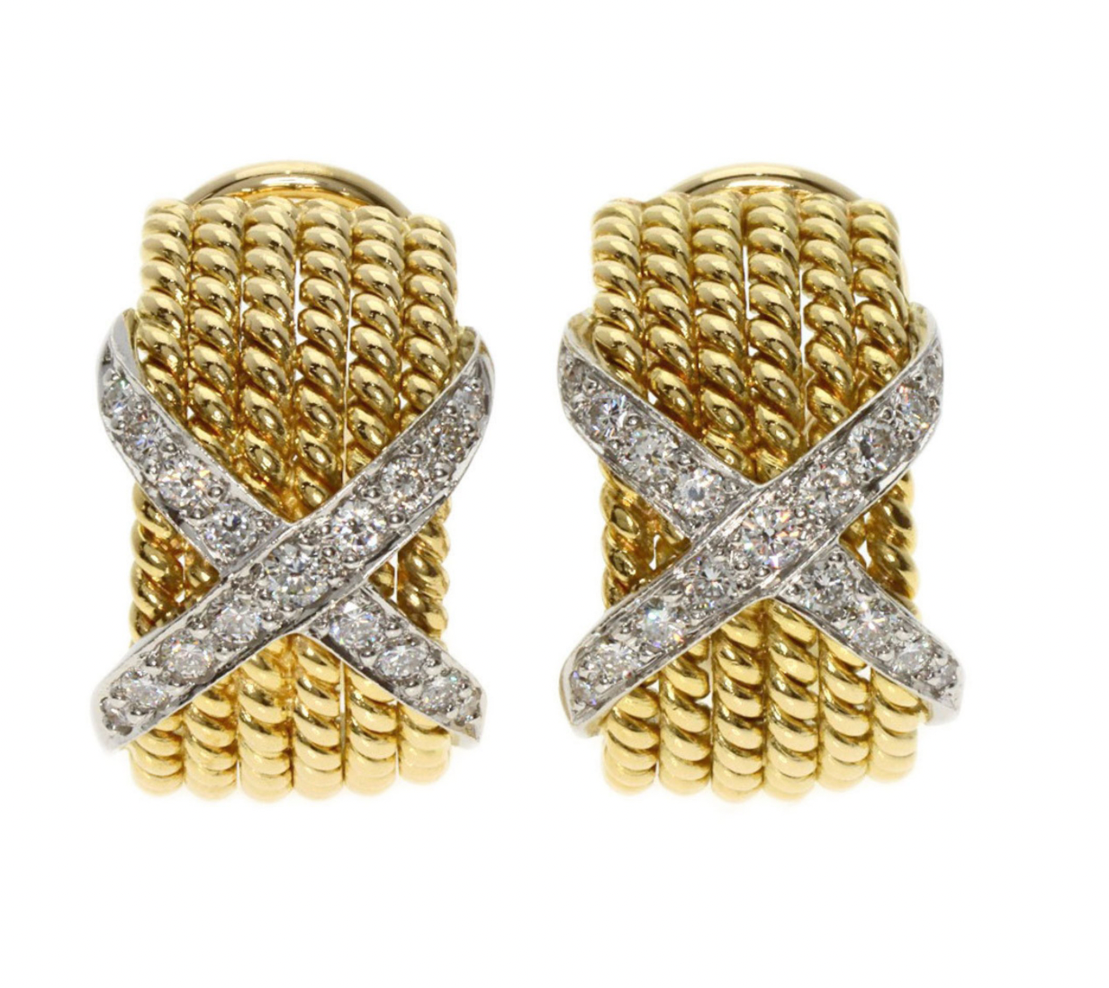 Pre-owned Jean Schlumberger for Tiffany & Co earrings crafted from 18k gold with diamonds