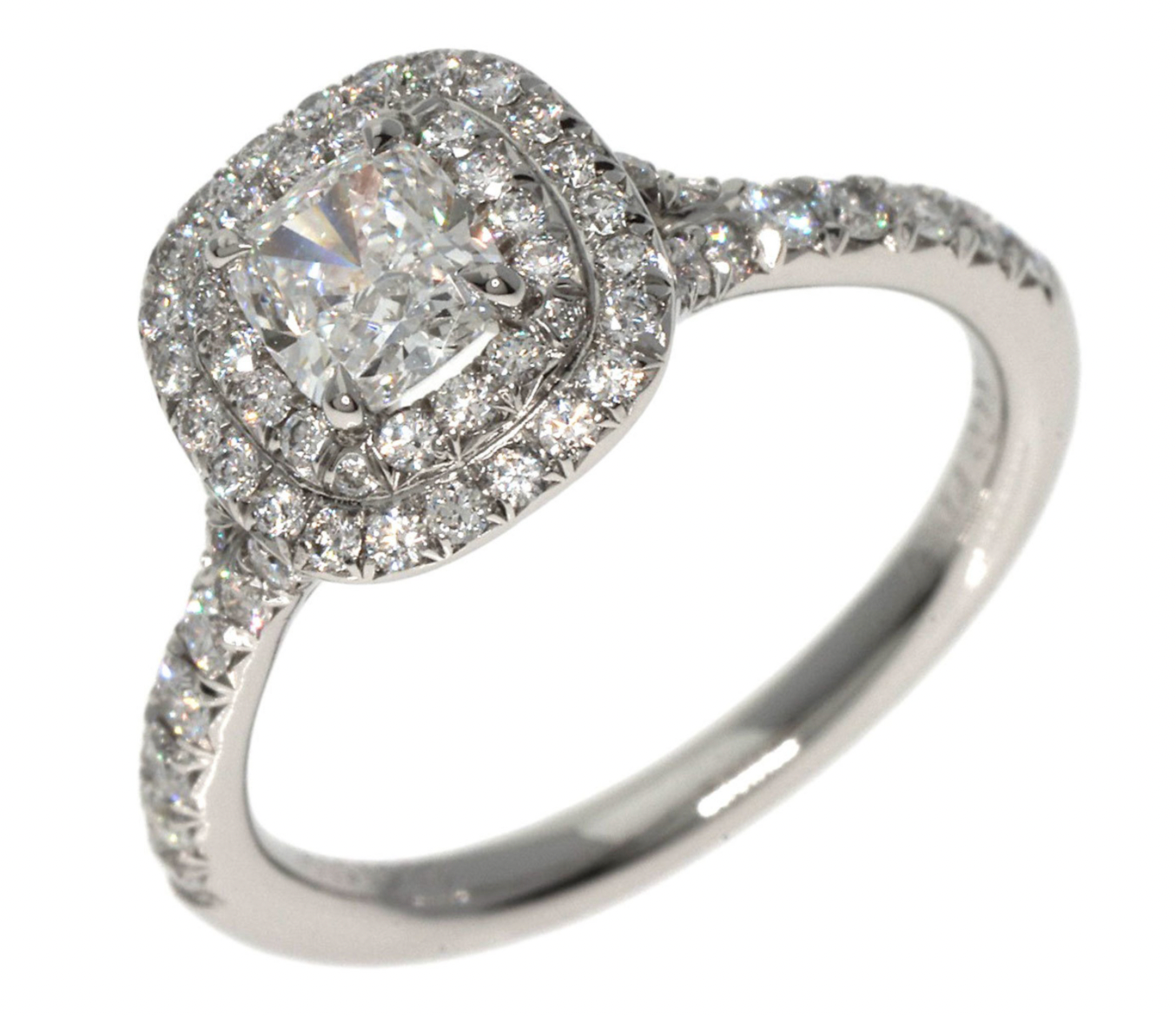 Pre-owned Tiffany Soleste double halo platinum engagement ring with a 0.43ct diamond