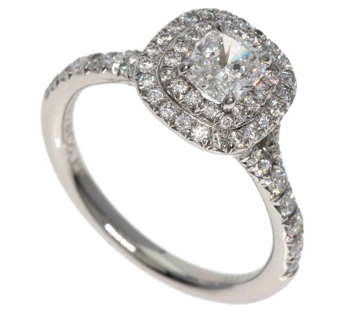 Pre-owned Tiffany Soleste double halo platinum engagement ring with a 0.43ct diamond