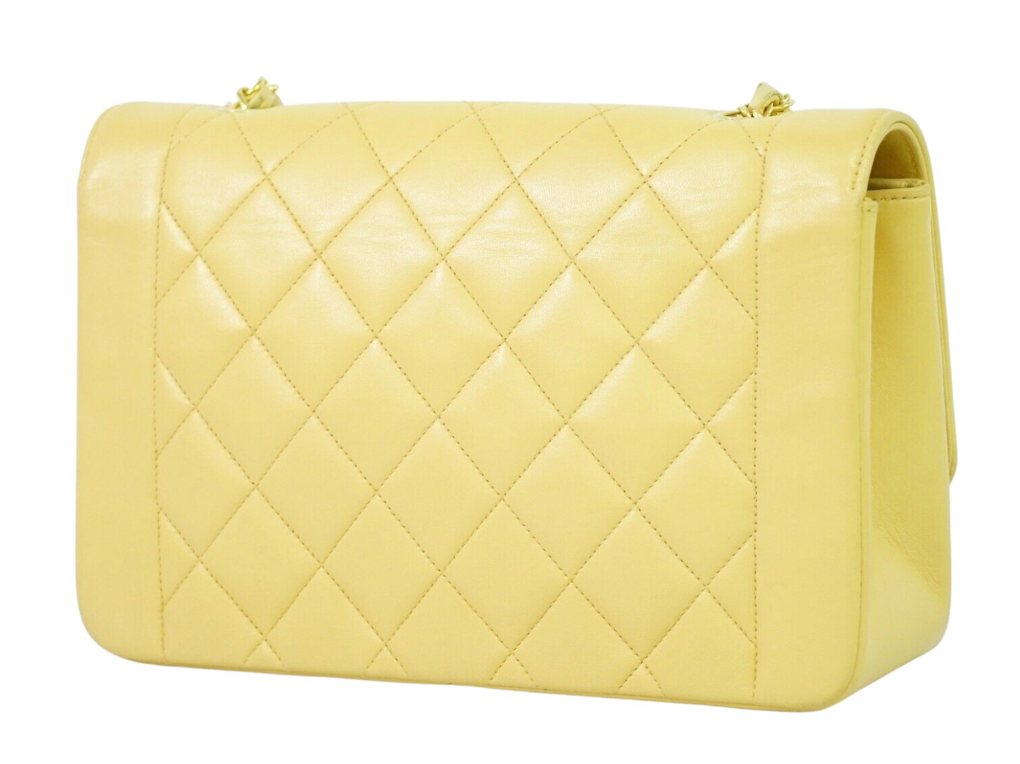 Pre-owned Vintage Chanel Diana CC leather shoulder bag in a yellow colour & gold-tone hardware