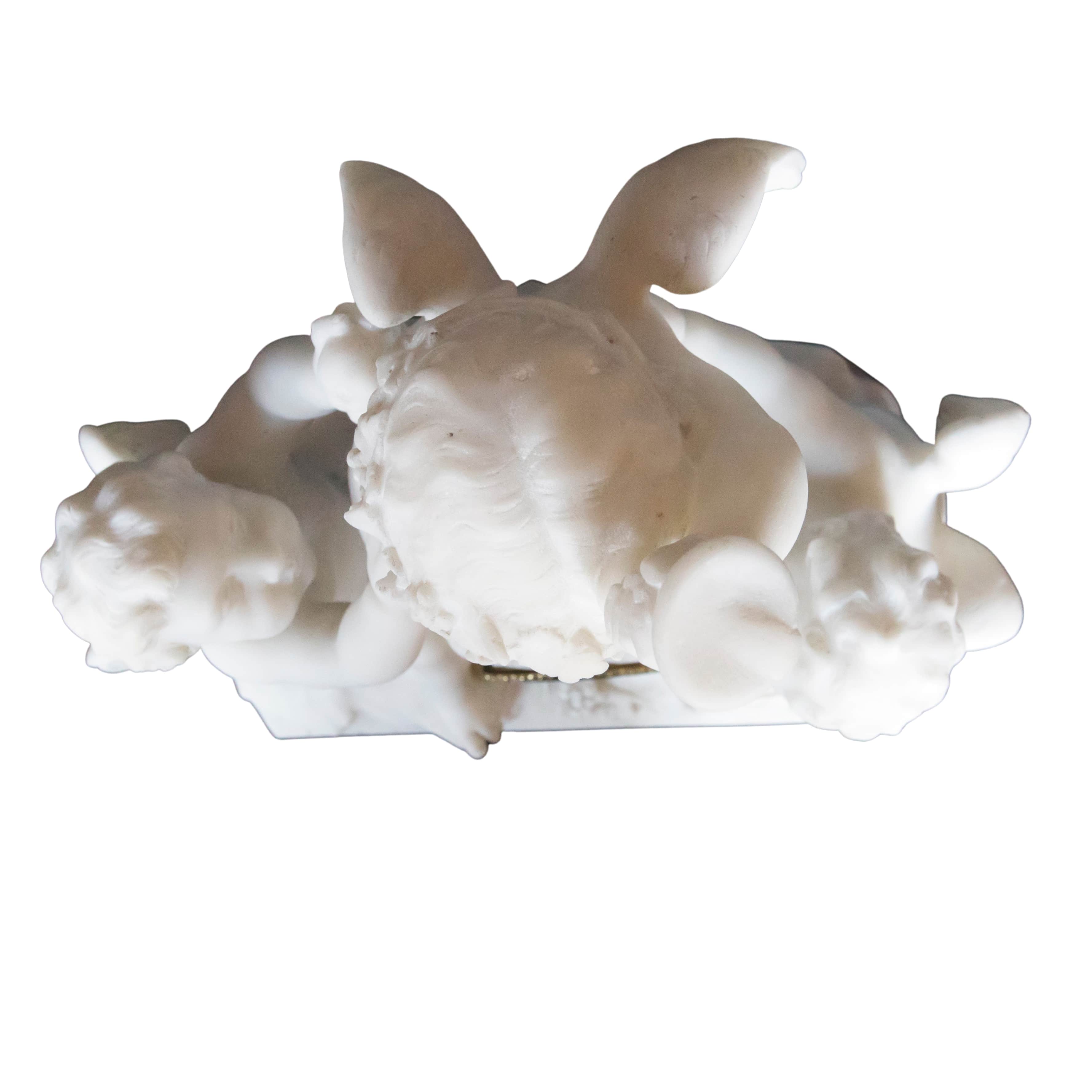 Carrara marble clock made in a shape of a sculpture depicting angels