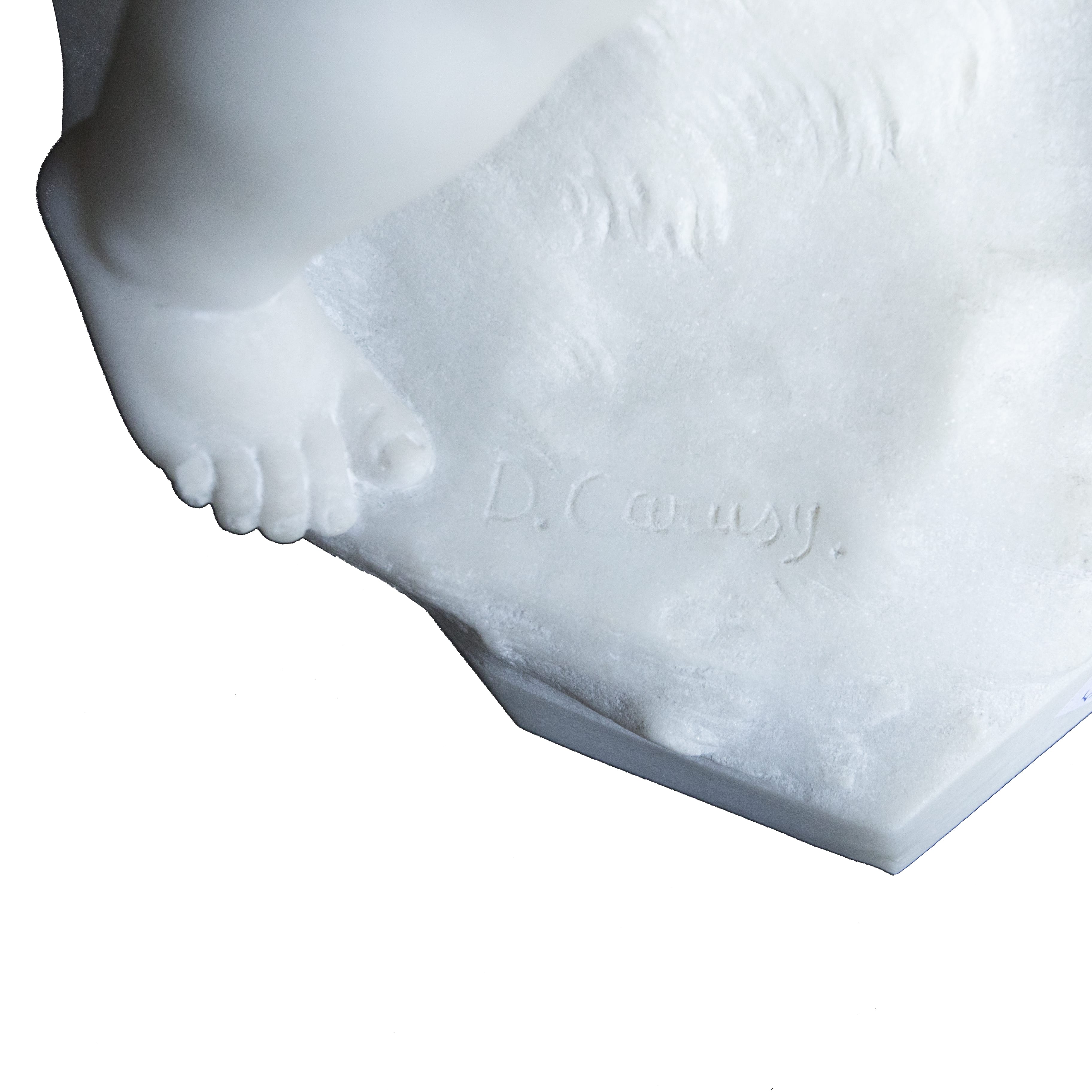 Carrara marble clock made in a shape of a sculpture depicting angels