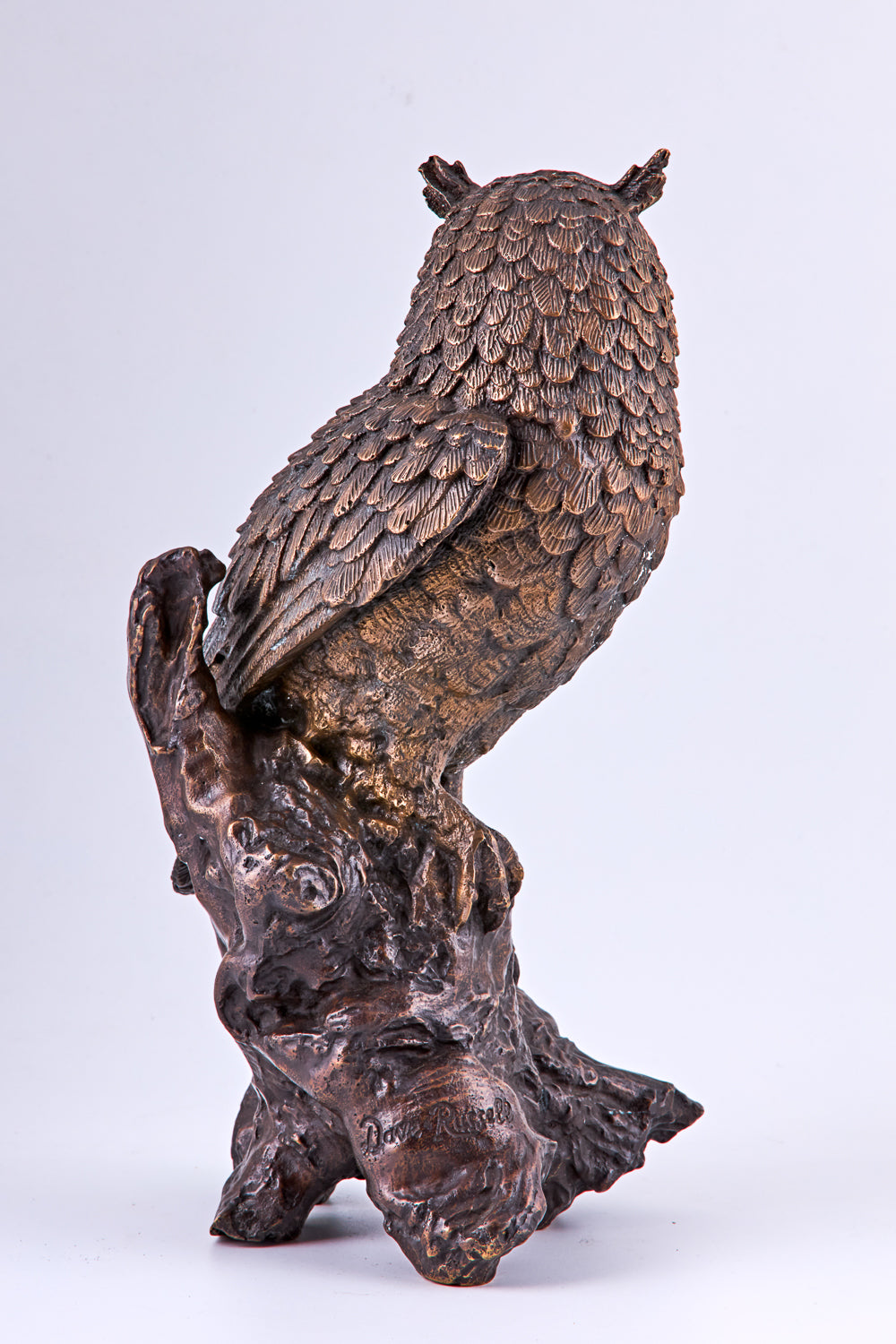 Art Deco patinated bronze sculpture of an owl by Dave Russell