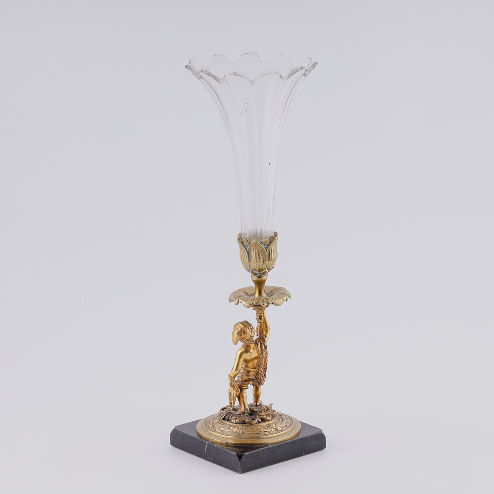 Antique crystal vase with neopolitan fisherman on a bronze plinth