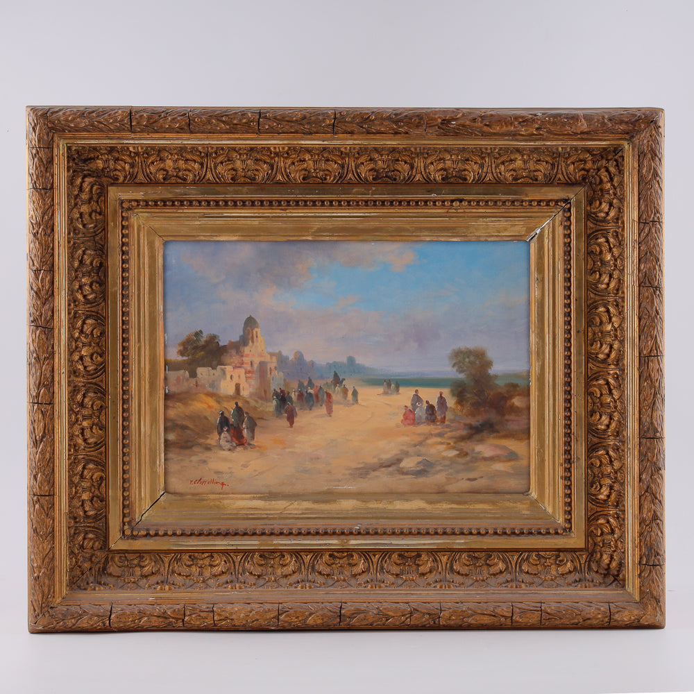 Pair of rural scenary paintings in gold plated frames