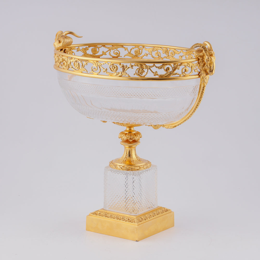 Large crystal fruit vase in gilded bronze setting