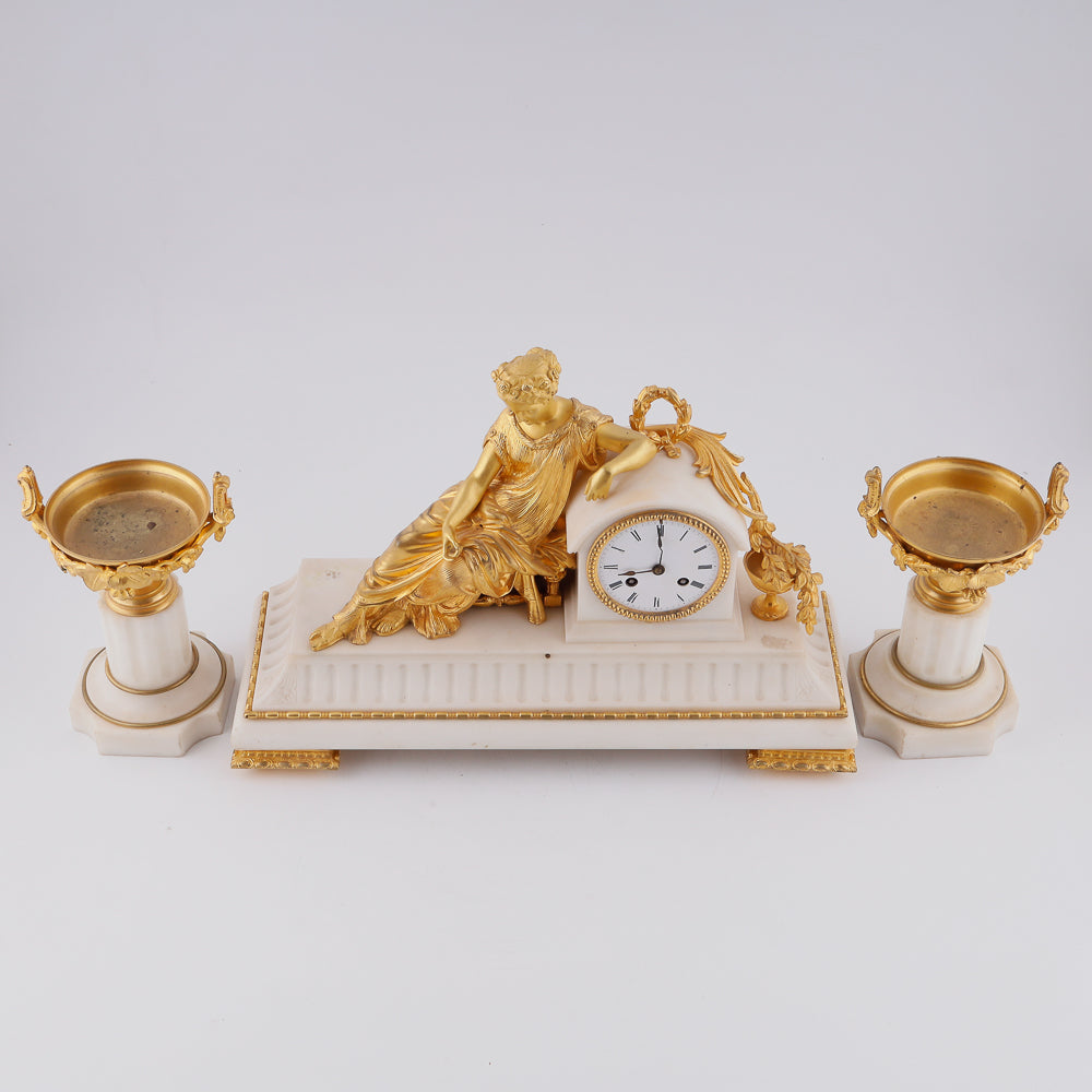 Antique fireplace marble clock set