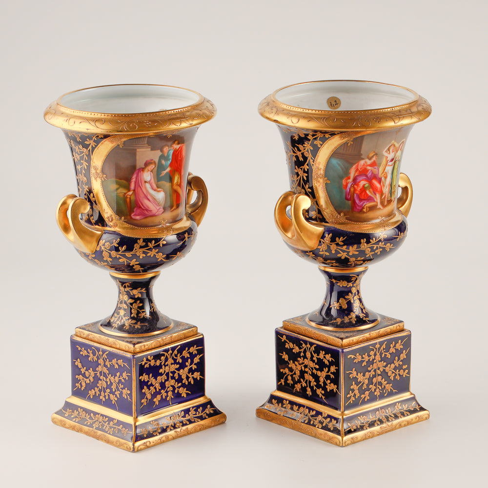 Pair of 19th century cobalt blue Royal Vienna vases