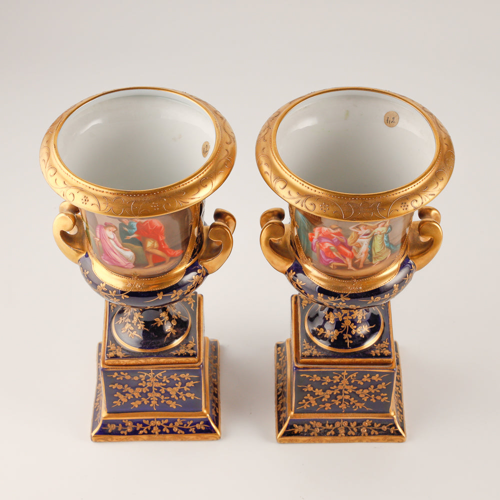 Pair of 19th century cobalt blue Royal Vienna vases