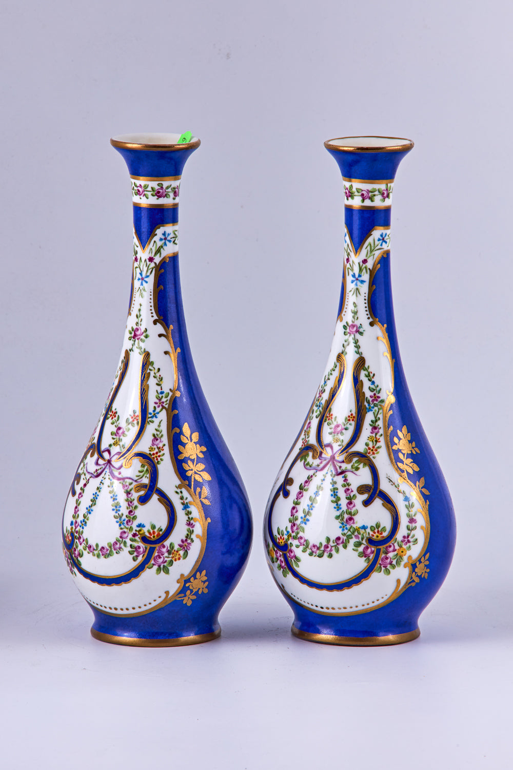 Pair of antique Limoges Cobalt blue - hand painted porcelain vases