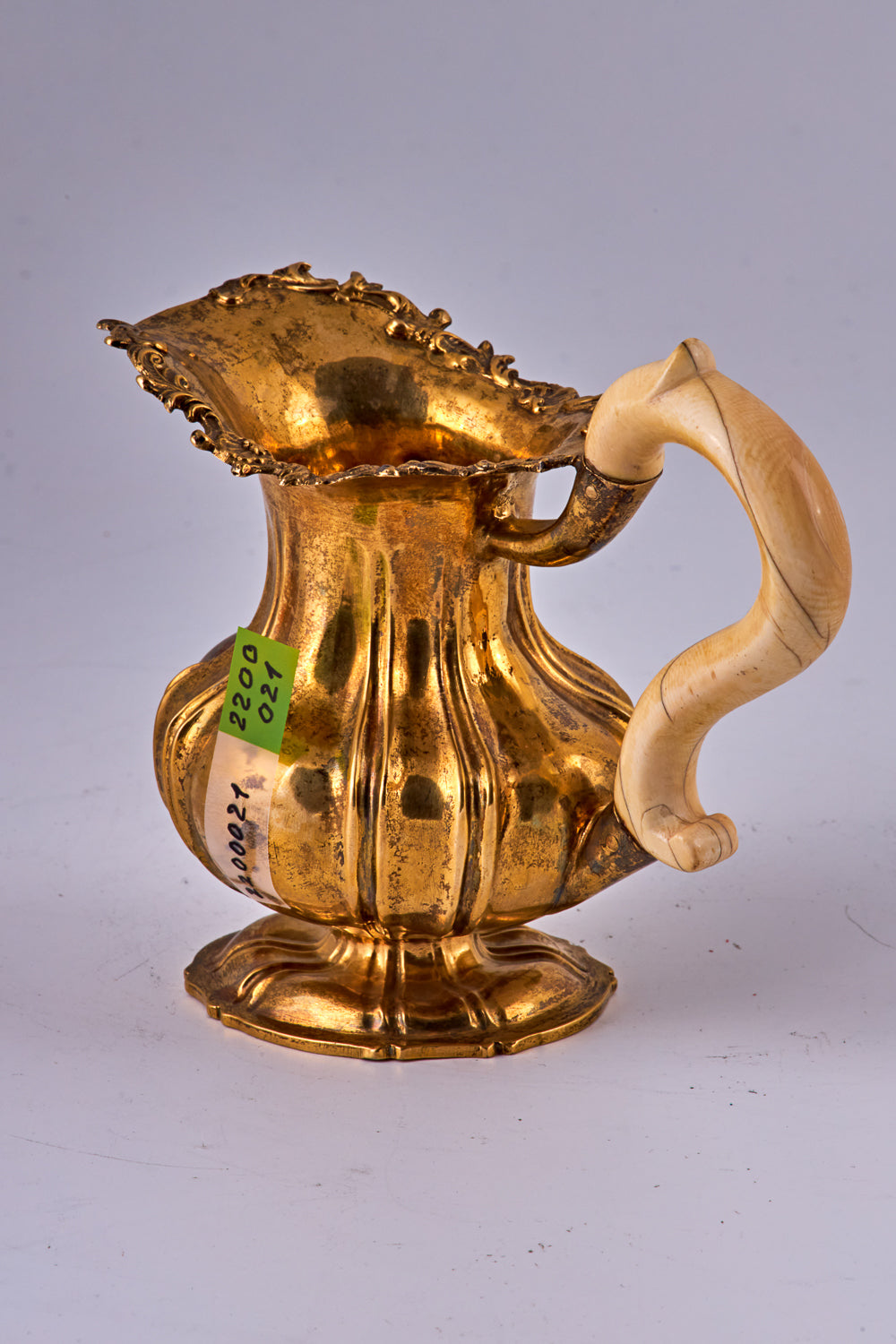 Gold-plated sterling silver creamer Jug with an Ivory handle