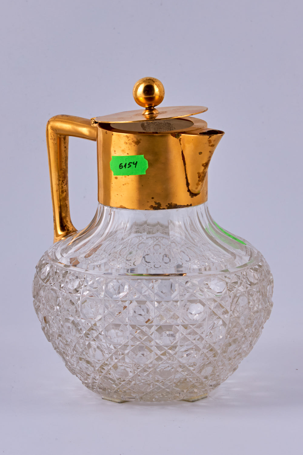 A German Art Nouveau gold plated silver and crystal carafe Signed: C.Frey & Sohne